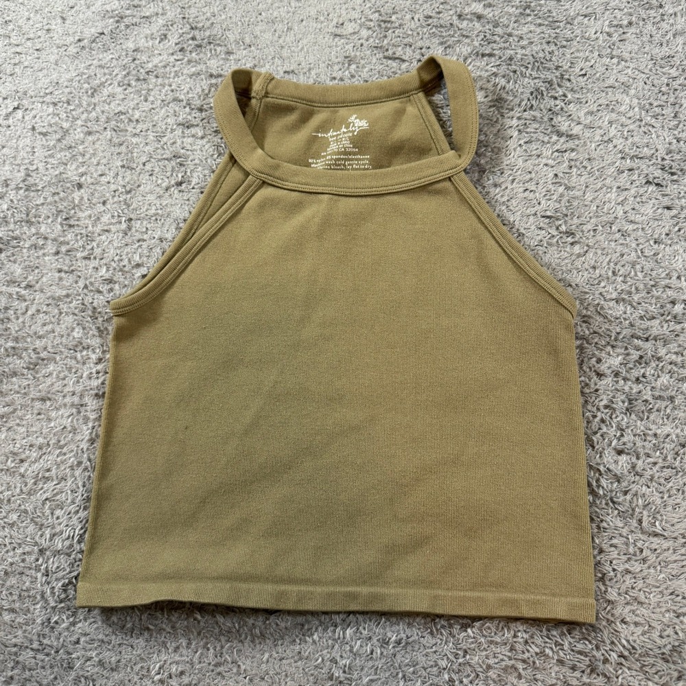Free People Women Intimately High Neck Seamless Crop Tank M/L Olive Ribbed Top